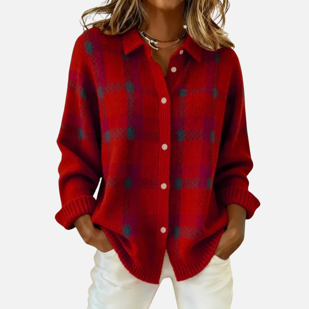 Julie | Gilet Tricoté à Carreaux