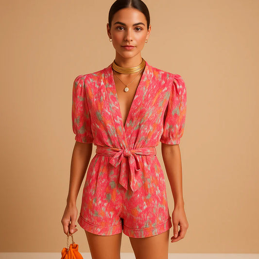 Combinaison courte pour femme avec ceinture et coupe flatteuse